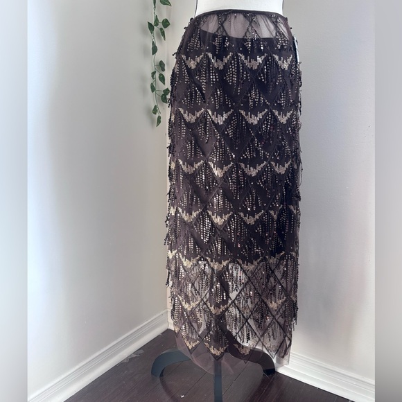 Simons Dresses & Skirts - NWT Simons Chocolate Brown Sequin Lace Sequin Sparkly tulle Midi Skirt Size S